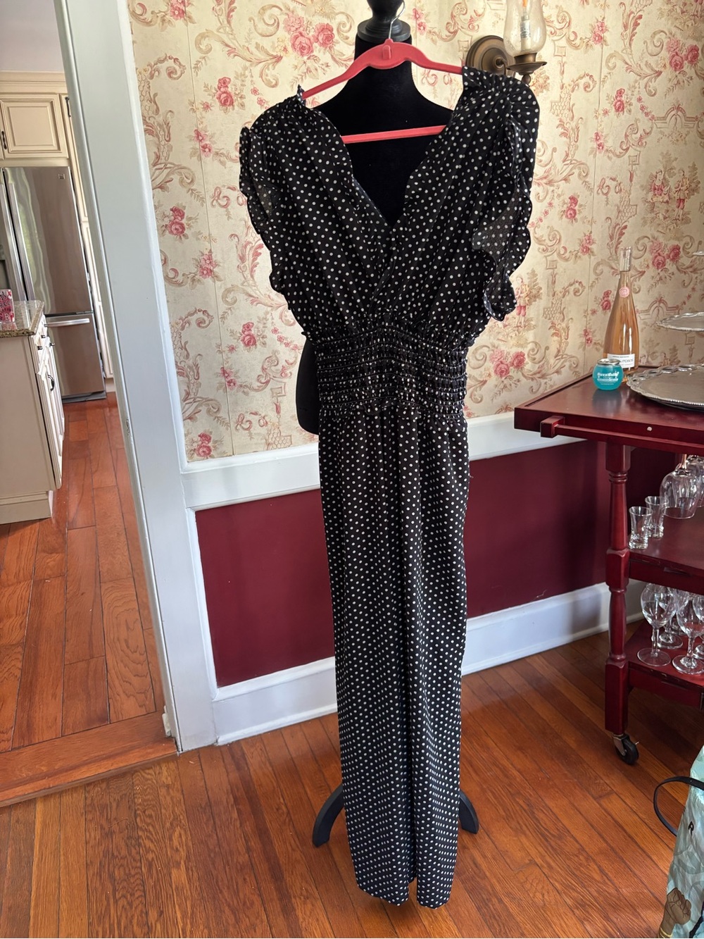 Max Studio Black and White Polka Dot Maxi Jumpsuit